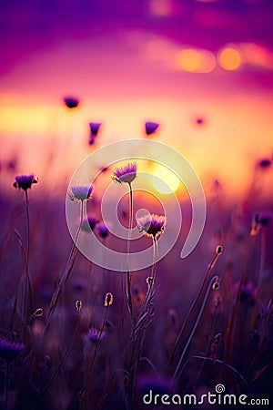 A golden light shoot of blades of grass captures the serene beauty of nature as it basks in the radiant glow of the sun. Stock Photo