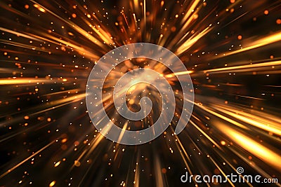 Golden Light Streaks Explode Outward, Creating a Dynamic and Energetic Visual Display with Sparkling Particles Radi Stock Photo