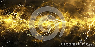 Golden lightning streaks illuminating dark background in abstract backdrop. Generative AI Stock Photo
