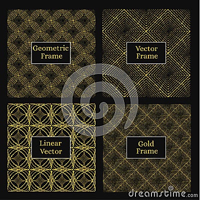 Golden linear frame. Set of four monochrome geometrical Vector Illustration