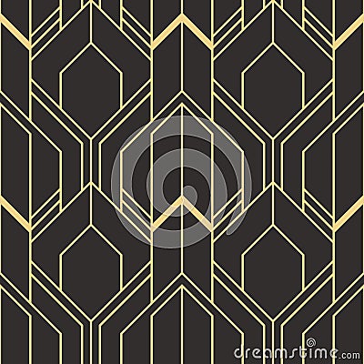 golden lined shape. Abstract art deco seamless luxury background Vector Illustration