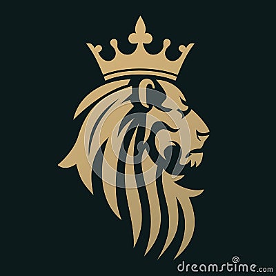 A golden lion with a crown Vector Illustration