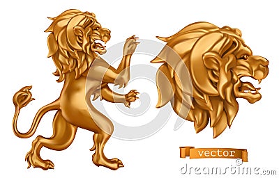 Golden Lion. 3d vector icon Vector Illustration