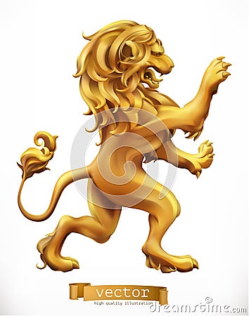 Golden Lion. Emblem. 3d vector icon Vector Illustration