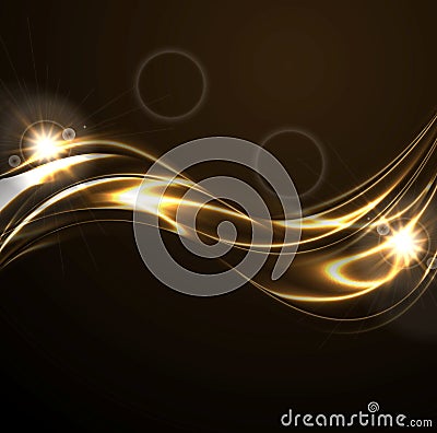 Golden liquid smooth waves on black background Vector Illustration