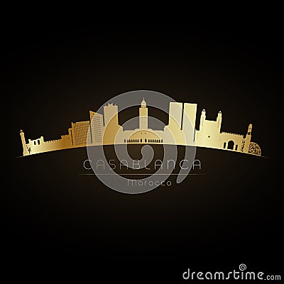 Golden logo Casablanca, Morocco city skyline. Vector Illustration