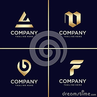 Golden logo design collection, letter, construction, business, finance, gold Premium Vector Vector Illustration