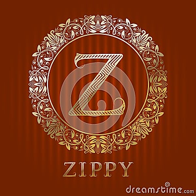 Golden logo template for zippy boutique. Vector monogram Vector Illustration