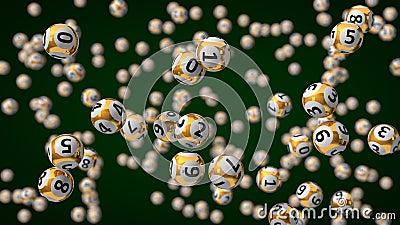 Golden lottery balls with depth of field effect. Cartoon Illustration