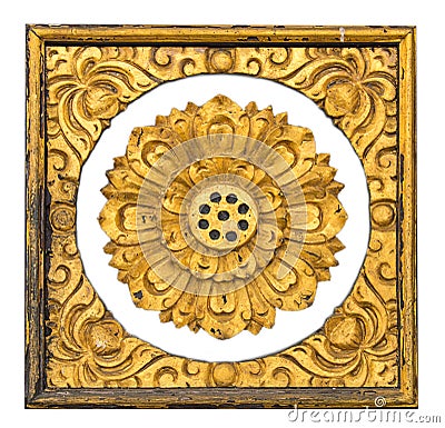 Golden lotus wood sculpture Stock Photo