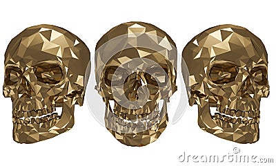 The golden low poly skulls with white background Stock Photo