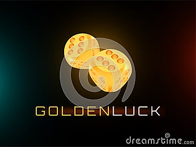 Golden luck concept, shiny realistic metallic two rolling dices Vector Illustration