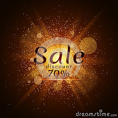 Golden luminous dust on a black background. Sale of 70 percent. Cover sale. Vector illustration Cartoon Illustration