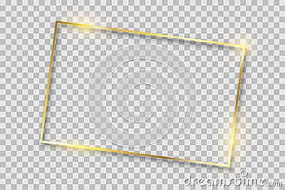 Golden luxury shiny glowing vintage frame with reflection and shadows. Isolated gold border decoration sign â€“ for stock Stock Photo