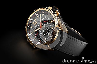 Golden luxury wristwatch with black clock face Stock Photo