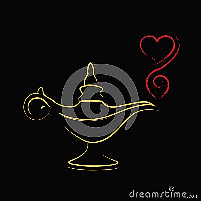 Golden magic aladin miracle lamp love Vector Illustration