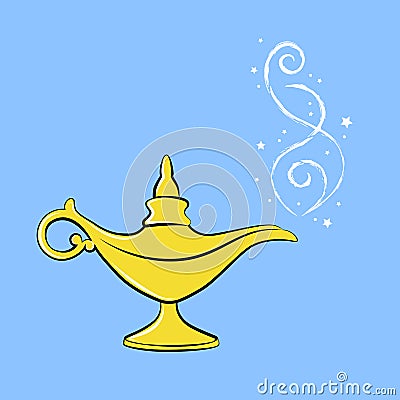 Golden magic lamp arabian fairy tale three wishes Vector Illustration