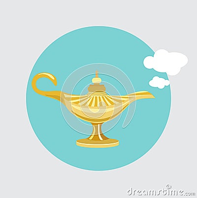 Golden magic lamp flat design vector Vector Illustration