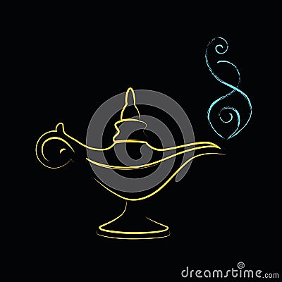 Golden magic miracle lamp wishes Vector Illustration