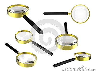 Golden magnifying glass Stock Photo