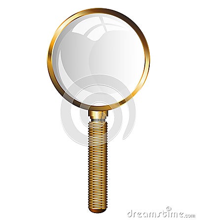 Golden Magnifying Glass. Transparent loupe on a white background. Isolated illustration Vector Illustration