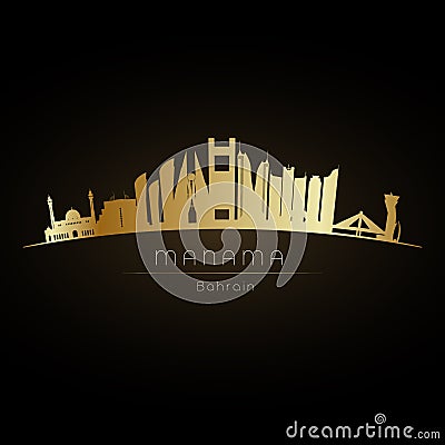 Golden Manama city skyline. Vector Illustration