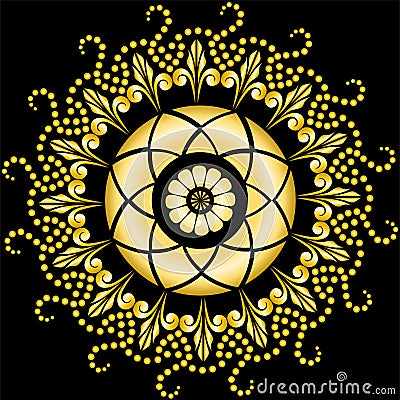Golden mandala on the black Vector Illustration