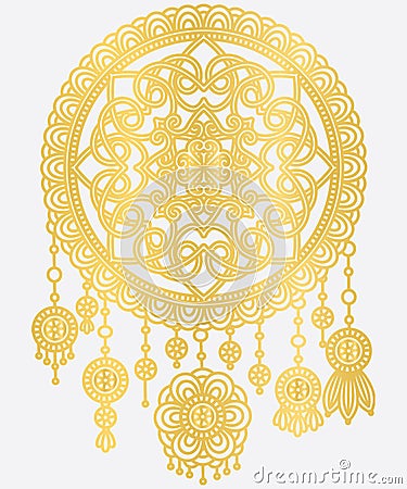 Golden Mandala Dreamcatcher Vector Illustration