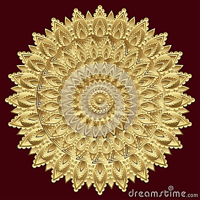 Golden mandala, indian ornament. East, ethnic design, oriental pattern, round gold . Luxury , precious jewel, fretwork, expensive Vector Illustration