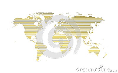 Golden Map of the world silhouette with lines Stock Photo