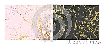 Golden marble imitation backgrounds set. Abstract cover with old rock, stone texture. Vector Illustration
