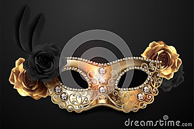 Golden mask with roses Vector Illustration