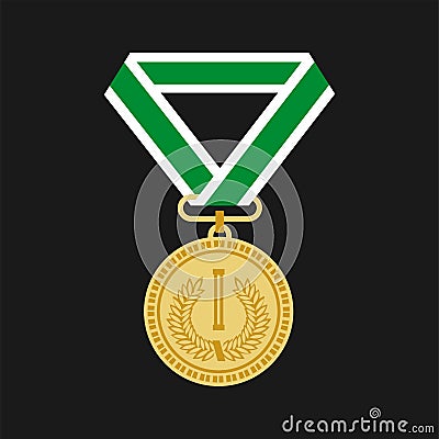 Golden medal for first place icon flat design on black Vector Illustration