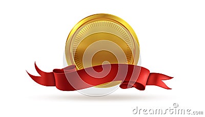 Golden medal. Sticker gold metal badge as blank coin vector symbol of success achievement and first award Vector Illustration