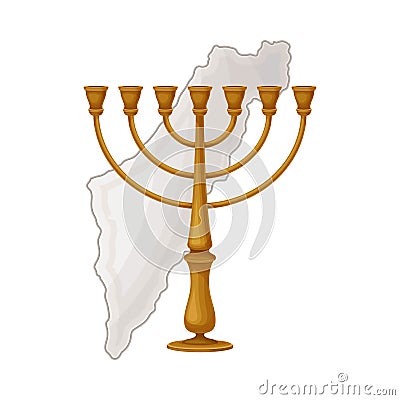 Golden Menora as Jewish Candelabrum for Eight-day Festival of Hanukka Vector Illustration Vector Illustration