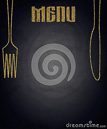 Golden menu of restaurant on black chalkboard background Cartoon Illustration