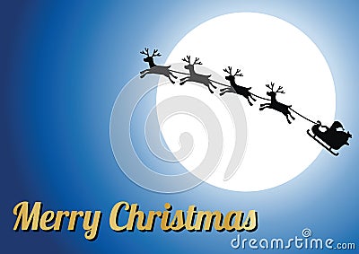 Golden merry Christmas text,silhouette reindeer with Santa Claus Vector Illustration