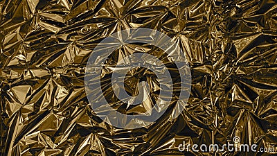 Golden metal foil, wrinkled and shiny. Close-up, abstract image background Stock Photo