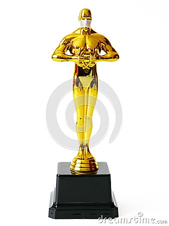 Hollywood Golden Oscar Academy award statue in medical mask. Success and victory concept. Oscar ceremony in coronavirus time Editorial Stock Photo