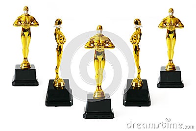 Hollywood Golden Oscar Academy award statue in medical mask. Success and victory concept. Oscar ceremony in coronavirus time Editorial Stock Photo