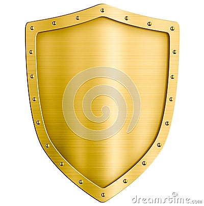Golden metal shield isolated Stock Photo