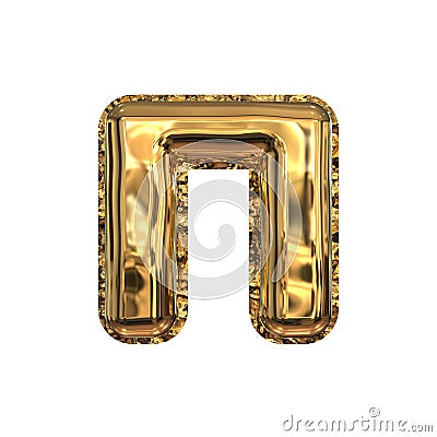 Golden Metallic Balloons Cyrillic Alphabet Isolated on White Background. Russian Letter P. Stock Photo