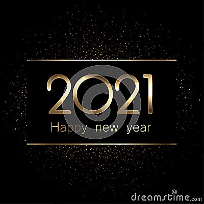 Golden metallic 2021 Happy new year sign Vector Illustration