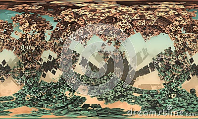 Golden metallic structures fall, flow and float in spherical panorama of cyber space. Stock Photo