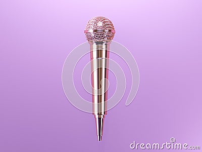 Golden microphone on matte background concept. 3d render Cartoon Illustration