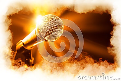 Golden microphone on stage Stock Photo