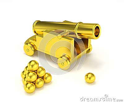Golden miniature cannon cannonball Stock Photo