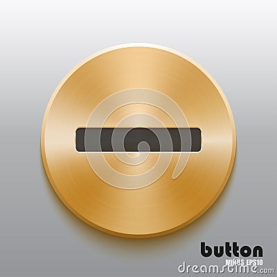 Golden minus button with black symbol Vector Illustration