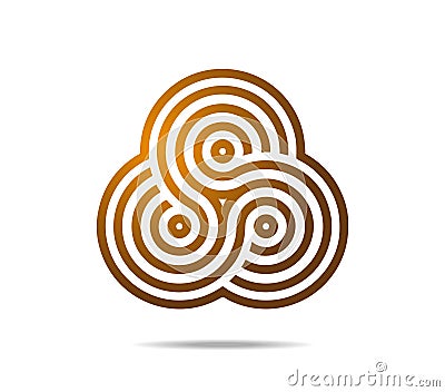 Golden Mobius loop made of three arches. Labyrinth made of three concentric circles with many lines. A maze made of infinity loop Vector Illustration