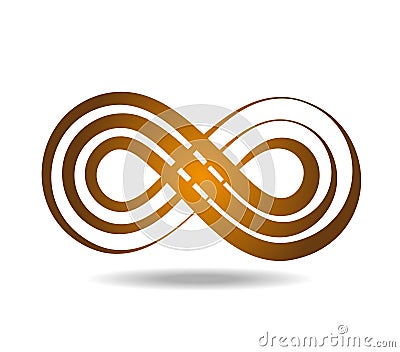 The golden mobius loop. The sign of infinity made of three lines of heterogeneous thickness Vector Illustration